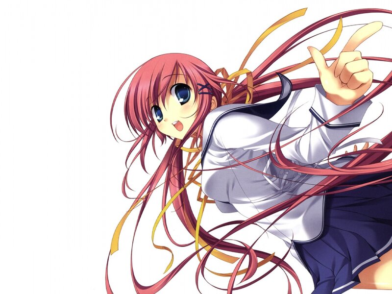 Anime Girl in School Uniform — Red, Energetic, School Uniform, Long Hair