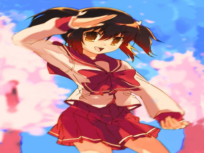 Anime Girl in School Uniform — Red, Energetic, Spring