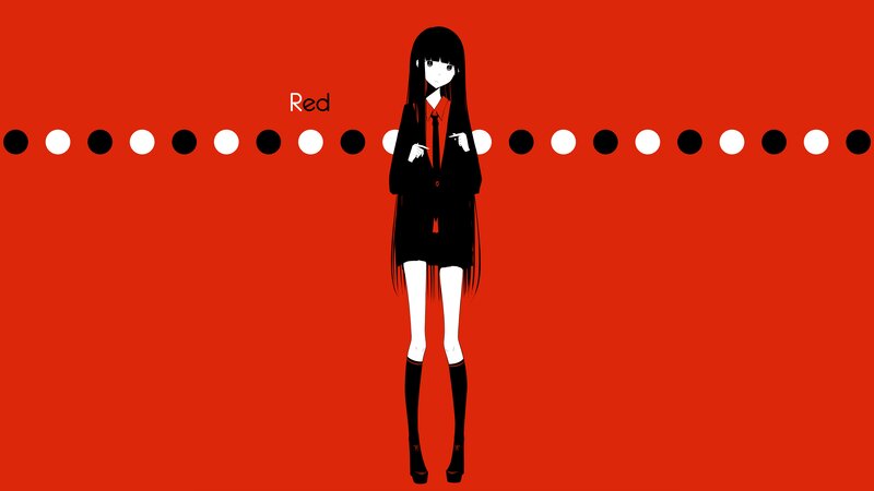 Anime Girl in School Uniform — Red, Minimalist, Digital Art