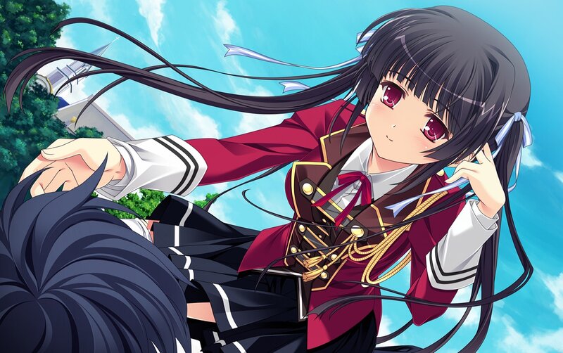 Anime Girl in School Uniform — Red, Playful, Afternoon