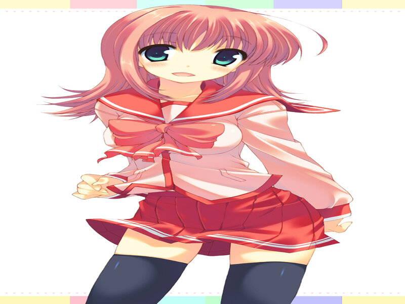 Anime Girl in School Uniform — Red, Playful, School Uniform, Bow Tie