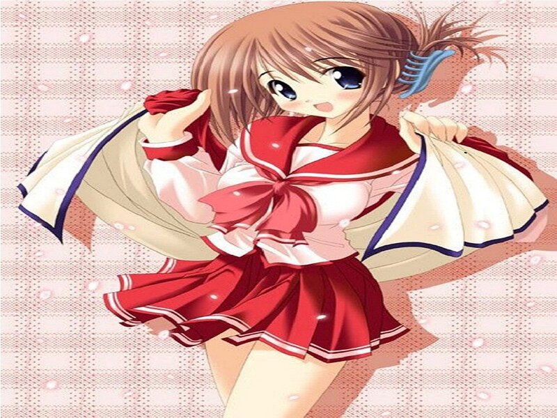 Anime Girl in School Uniform — Red, Playful, School Uniform, Red Bow