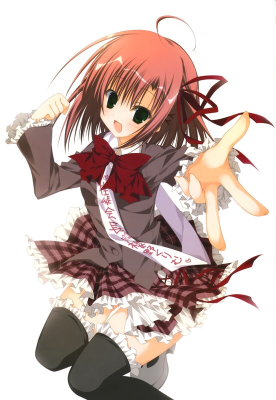 Anime Girl in School Uniform — Red, Playful, School Uniform, Ribbon