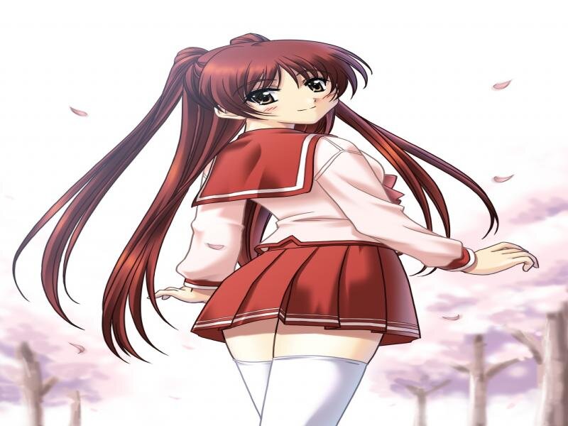 Anime Girl in School Uniform — Red, Serene, Spring