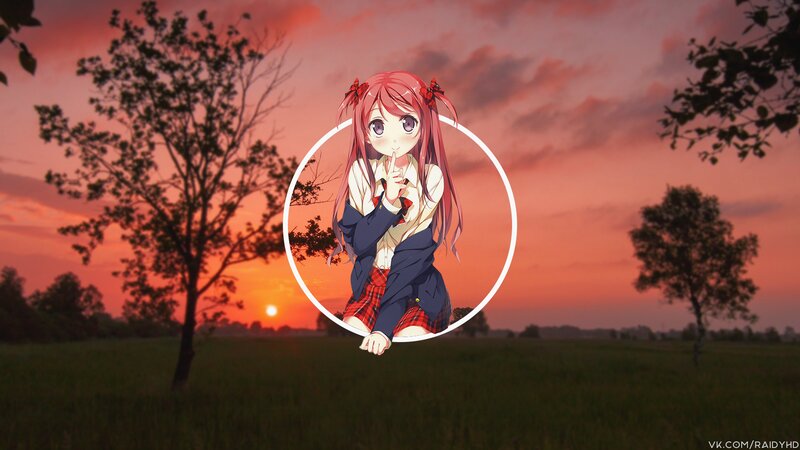 Anime Girl in School Uniform — Red, Serene, Sunset