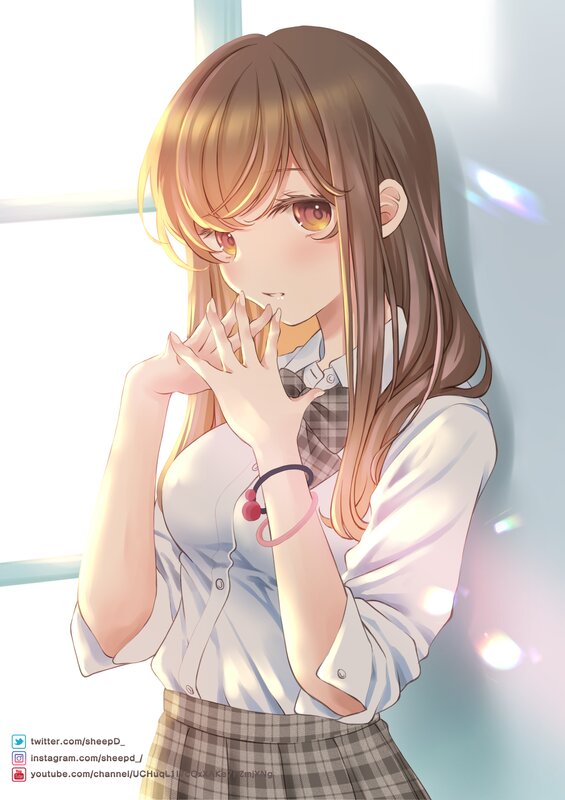Anime Girl in School Uniform — White, Calm, Afternoon, Digital Art, School Uniform, Window Light