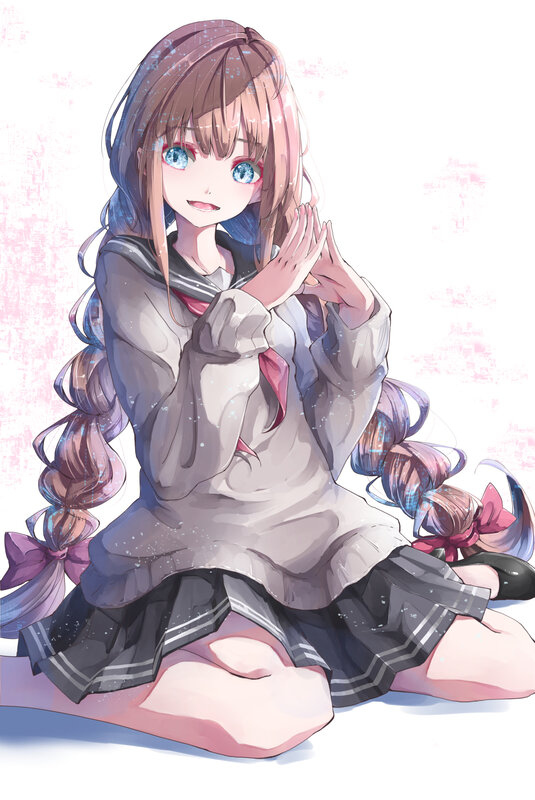 Anime Girl in School Uniform — White, Calm, Digital Art, School Uniform, Blue Eyes
