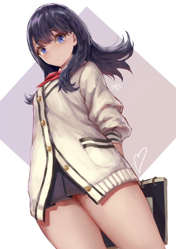 Anime Girl in School Uniform — White, Calm, Digital Art, School Uniform, Book