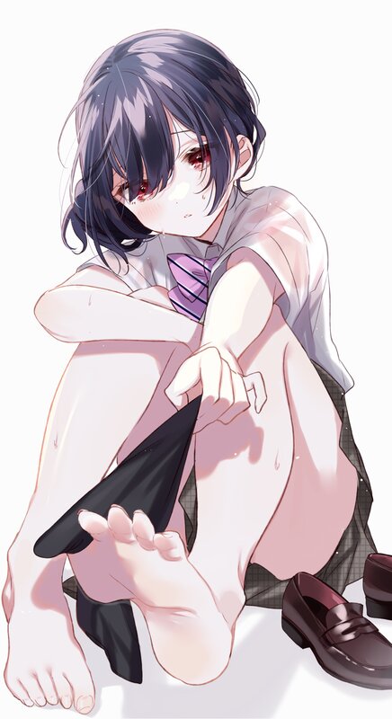 Anime Girl in School Uniform — White, Calm, Digital Art, School Uniform, Footwear