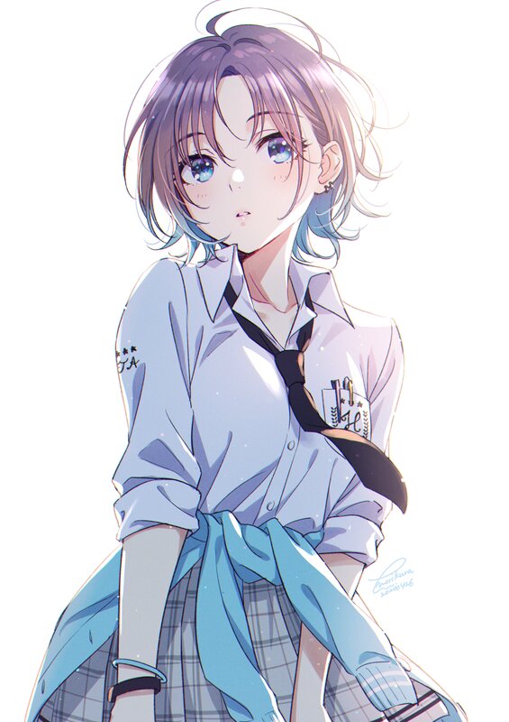 Anime Girl in School Uniform — White, Calm, Digital Art, School Uniform, Tie