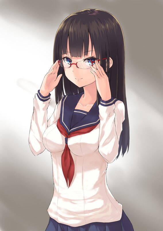 Anime Girl in School Uniform — White, Calm, Glasses, School Uniform