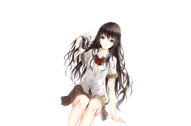 Anime Girl in School Uniform — White, Calm, Long Hair