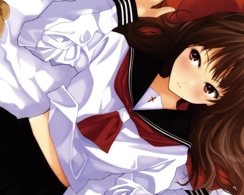 Anime Girl in School Uniform — White, Calm, Manga, School Uniform
