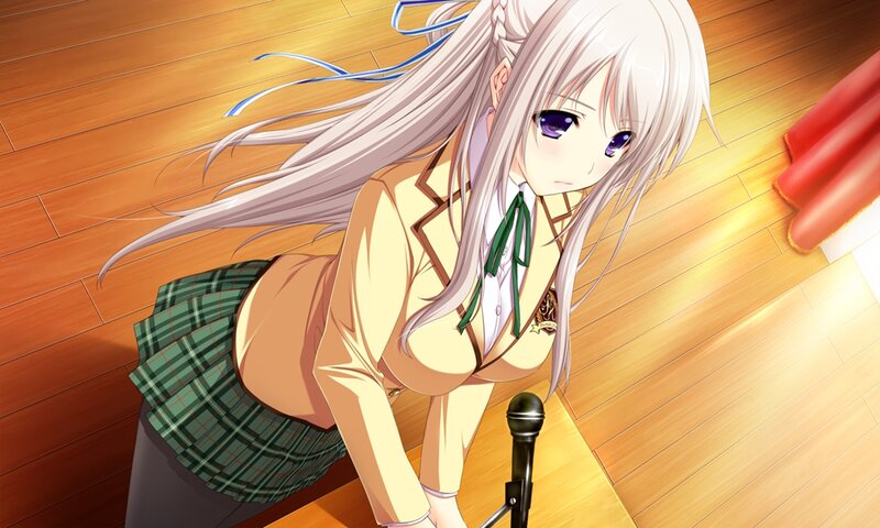 Anime Girl in School Uniform — White, Calm, Microphone