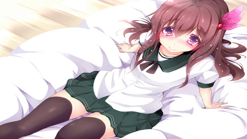 Anime Girl in School Uniform — White, Calm, Morning, Bed