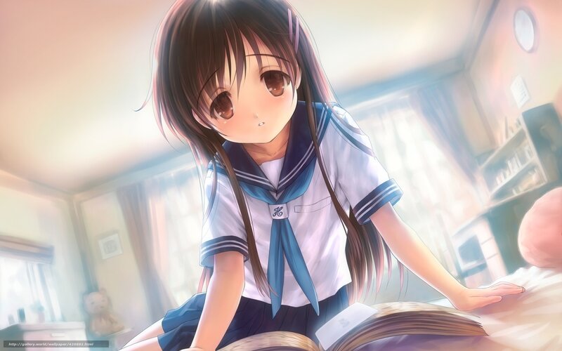 Anime Girl in School Uniform — White, Calm, Morning, Digital Art