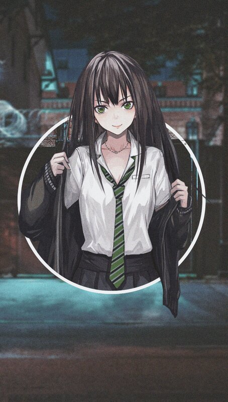 Anime Girl in School Uniform — White, Calm, Night, School Uniform, Green Tie