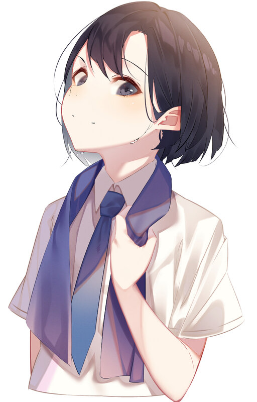 Anime Girl in School Uniform — White, Calm, School Shirt