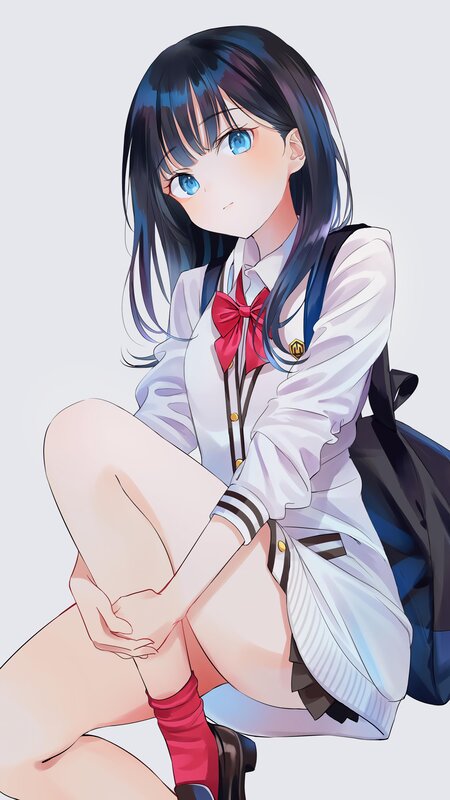 Anime Girl in School Uniform — White, Calm, School Uniform, Backpack, Blue Eyes