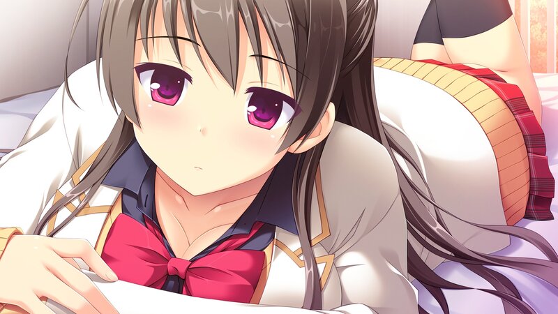 Anime Girl in School Uniform — White, Calm, School Uniform, Bed, Pillow
