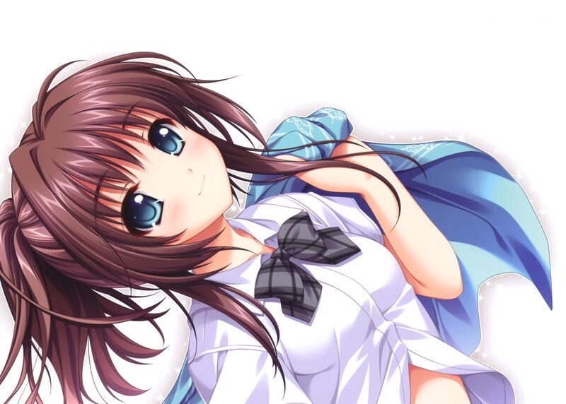 Anime Girl in School Uniform — White, Calm, School Uniform, Blue Scarf