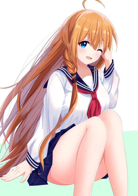 Anime Girl in School Uniform — White, Calm, School Uniform, Braided Hair