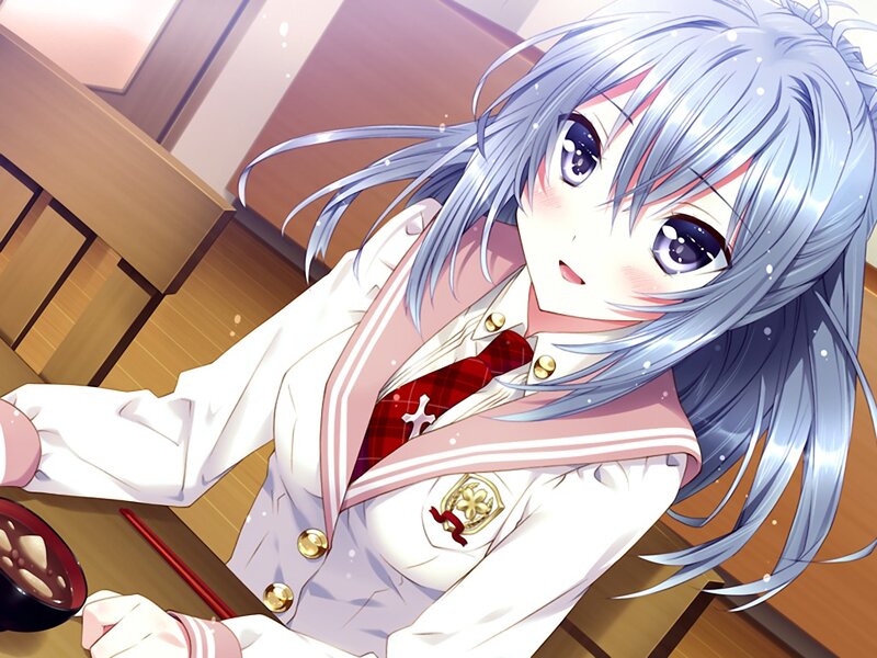 Anime Girl in School Uniform — White, Calm, School Uniform, Chopsticks