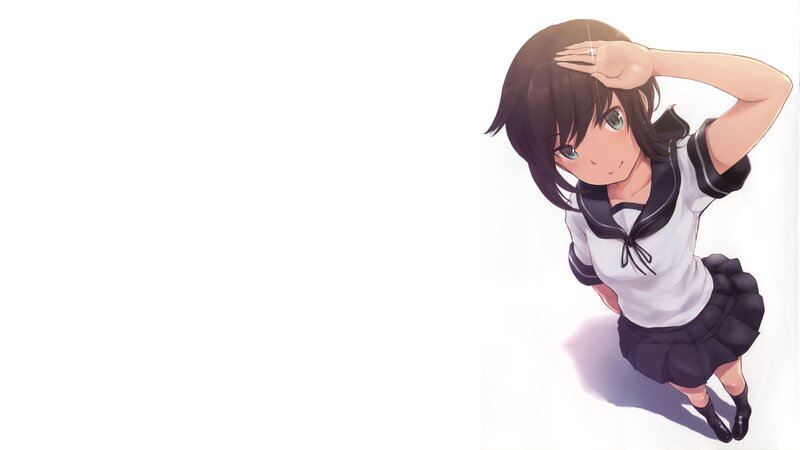 Anime Girl in School Uniform — White, Calm, School Uniform, Hand on Head