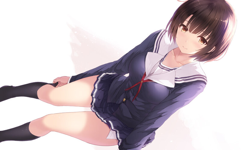 Anime Girl in School Uniform — White, Calm, School Uniform, Knee-high Socks
