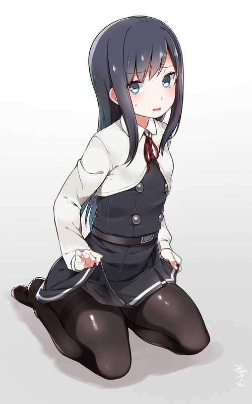 Anime Girl in School Uniform — White, Calm, School Uniform, Kneeling