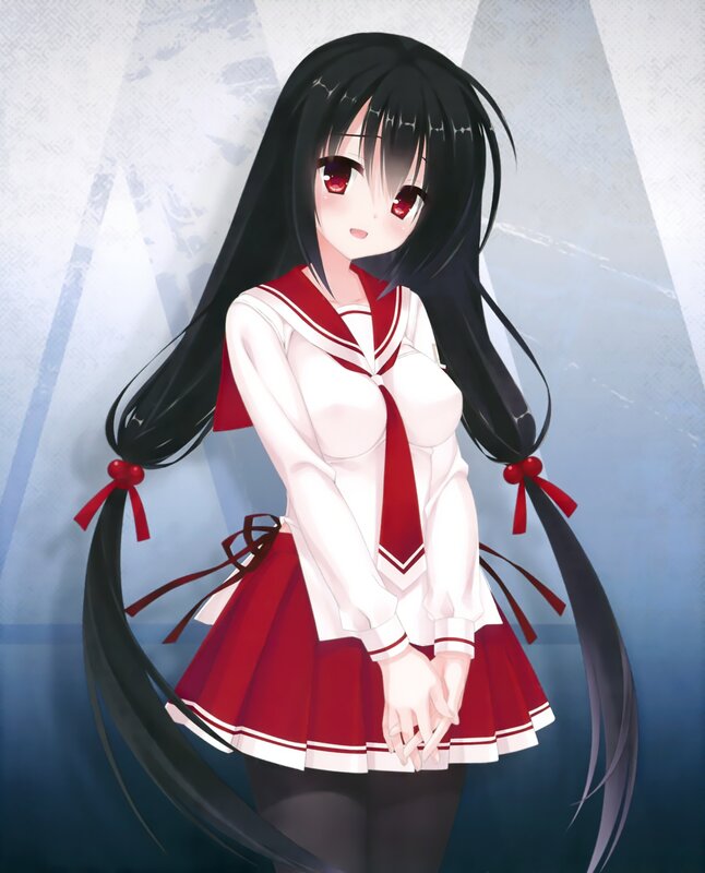 Anime Girl in School Uniform — White, Calm, School Uniform, Long Hair, Red Eyes