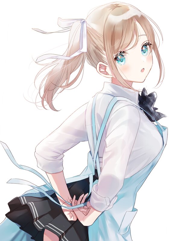 Anime Girl in School Uniform — White, Calm, School Uniform, Ponytail, Blue Eyes