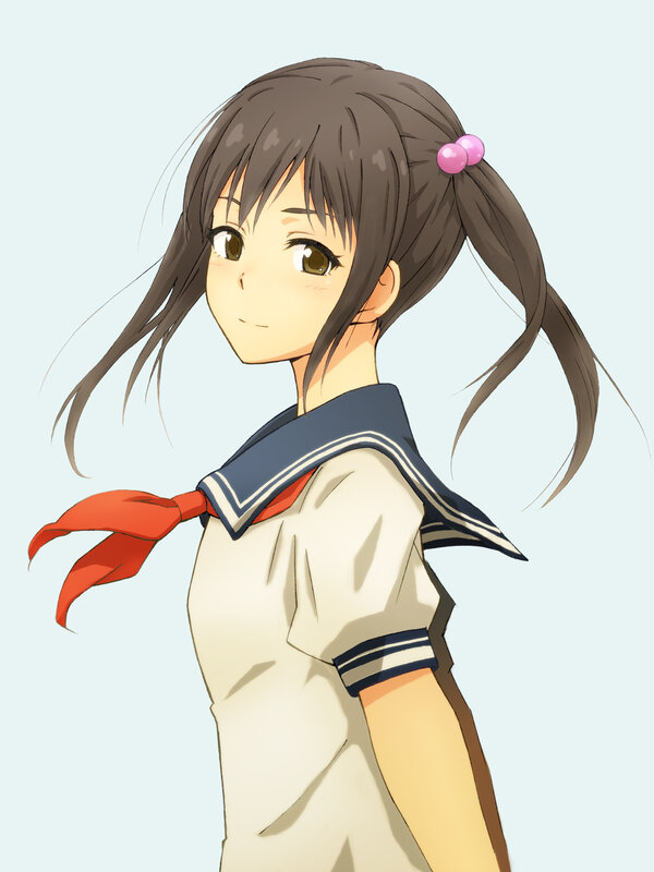 Anime Girl in School Uniform — White, Calm, School Uniform, Ponytail