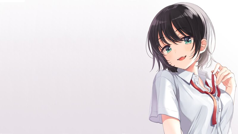 Anime Girl in School Uniform — White, Calm, School Uniform, Red Tie, Green Eyes
