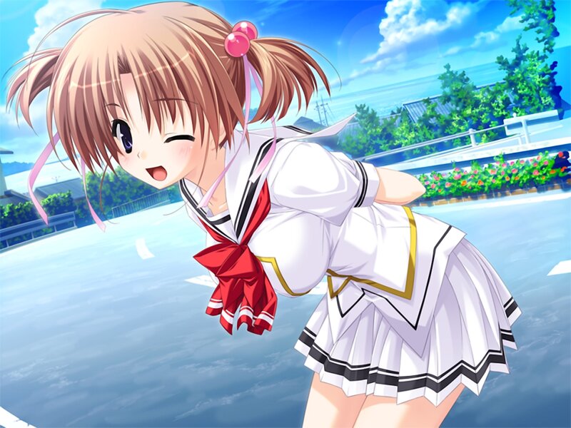 Anime Girl in School Uniform — White, Cheerful, Afternoon, School Uniform