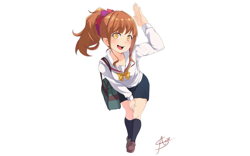 Anime Girl in School Uniform — White, Cheerful, Digital Art, School Uniform