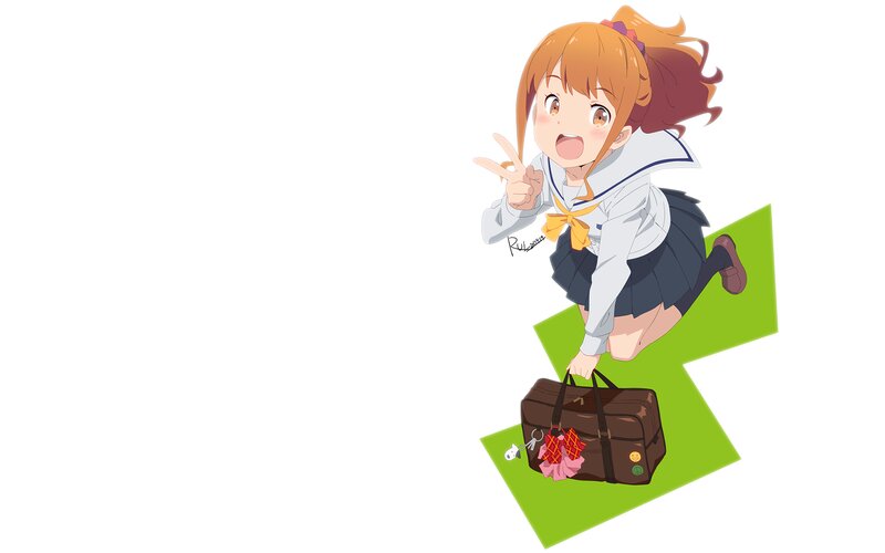 Anime Girl in School Uniform — White, Cheerful, School Bag