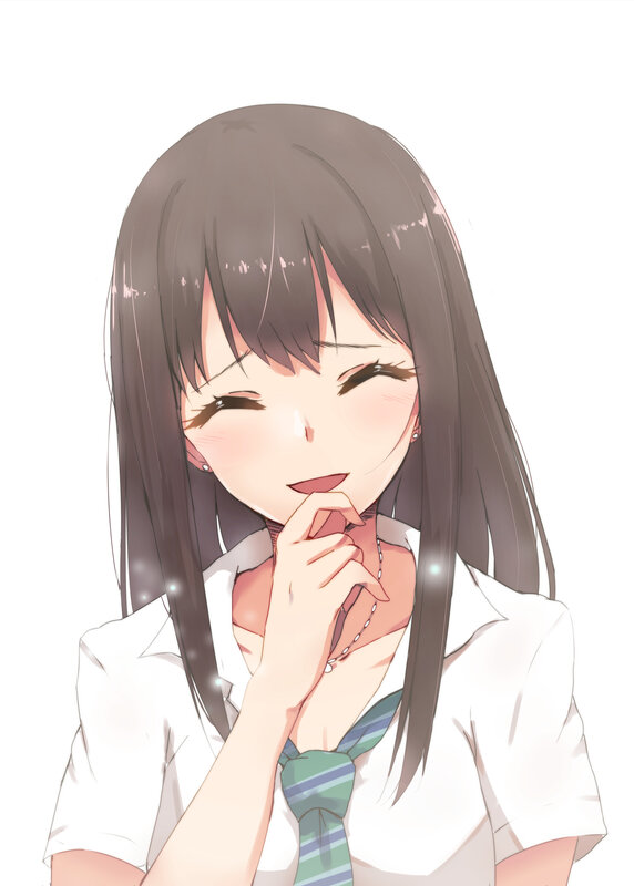 Anime Girl in School Uniform — White, Cheerful, School Uniform, Necktie