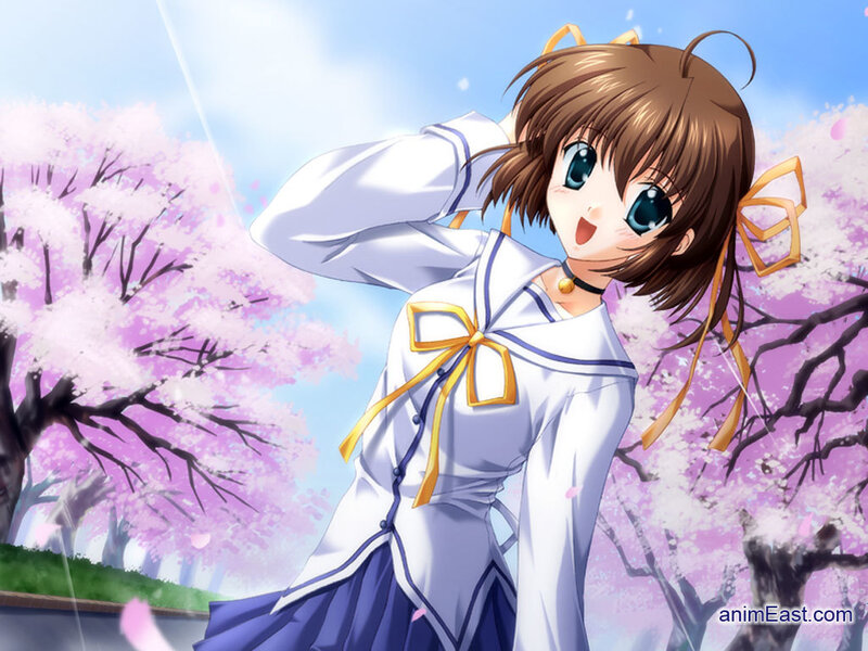Anime Girl in School Uniform — White, Cheerful