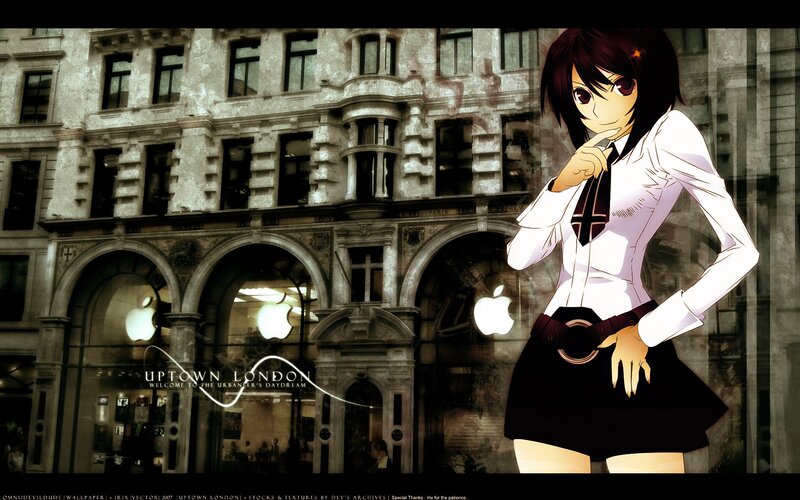 Anime Girl in School Uniform — White, Dramatic, Building