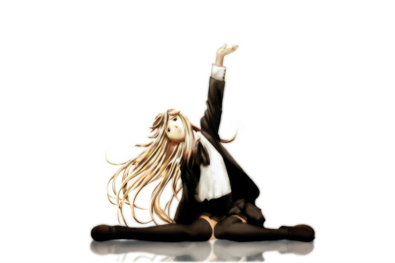 Anime Girl in School Uniform — White, Dramatic, Digital Art, Long Hair