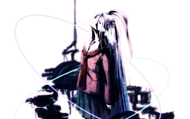 Anime Girl in School Uniform — White, Dramatic, School Uniform, Long Hair