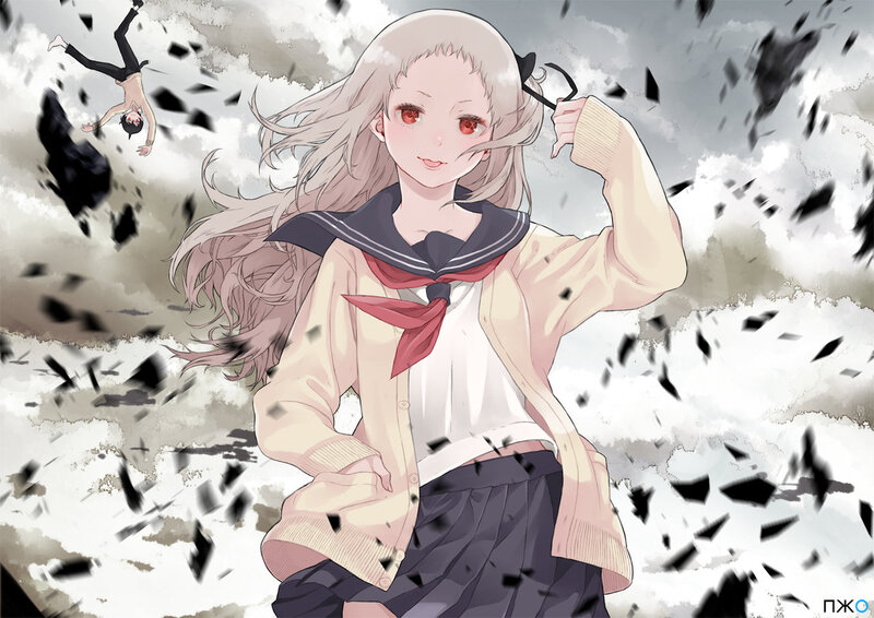 Anime Girl in School Uniform — White, Dramatic, School Uniform, Shattered Glass