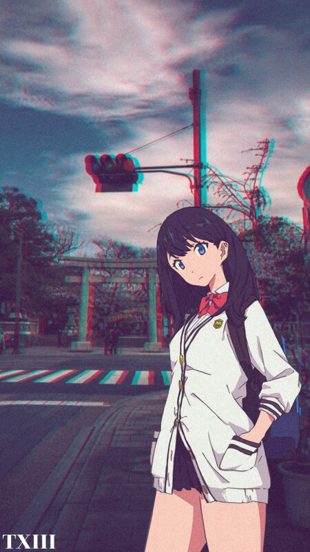 Anime Girl in School Uniform — White, Dramatic, Sunset, School Uniform, Traffic Light