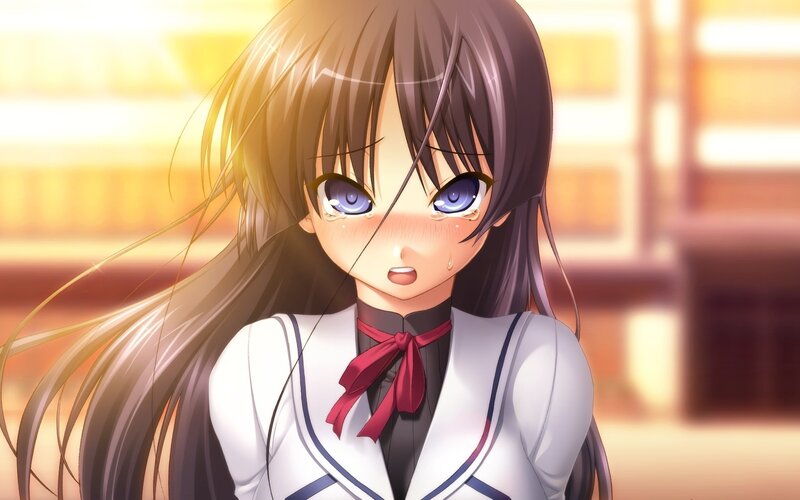 Anime Girl in School Uniform — White, Dramatic, Sunset