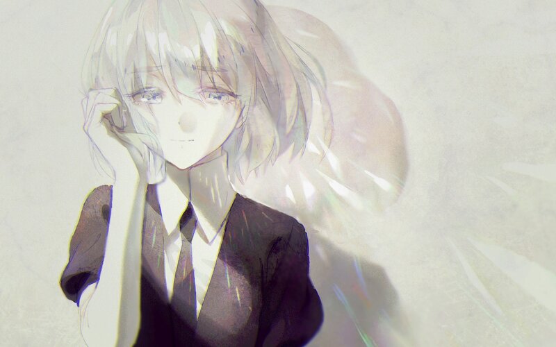 Anime Girl in School Uniform — White, Dreamy, Digital Art