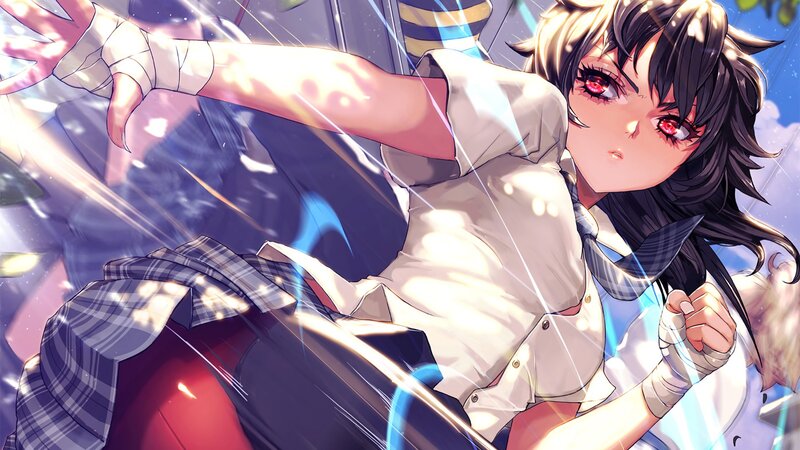 Anime Girl in School Uniform — White, Dynamic, Afternoon