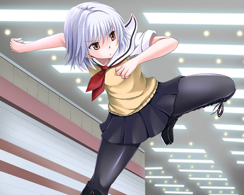 Anime Girl in School Uniform — White, Dynamic, School Uniform, Kick
