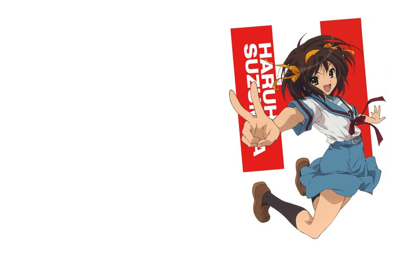 Anime Girl in School Uniform — White, Energetic, School Uniform, Red Background