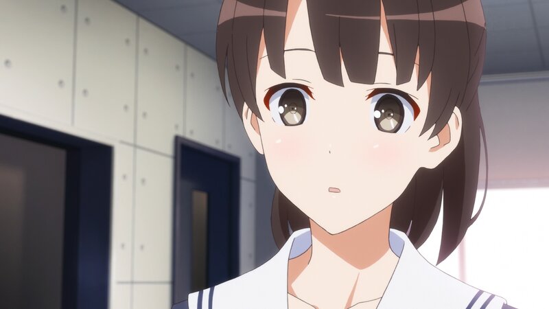 Anime Girl in School Uniform — White, Neutral, Afternoon, School Hallway, Blush
